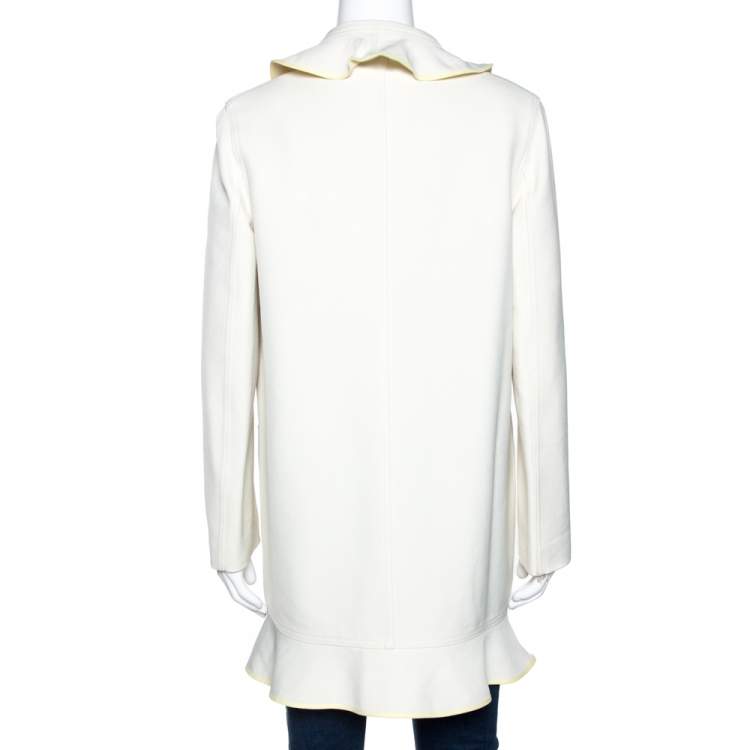 Pre Owned Kenzo Off White Wool Blend Ruffle Detail Jacket M
