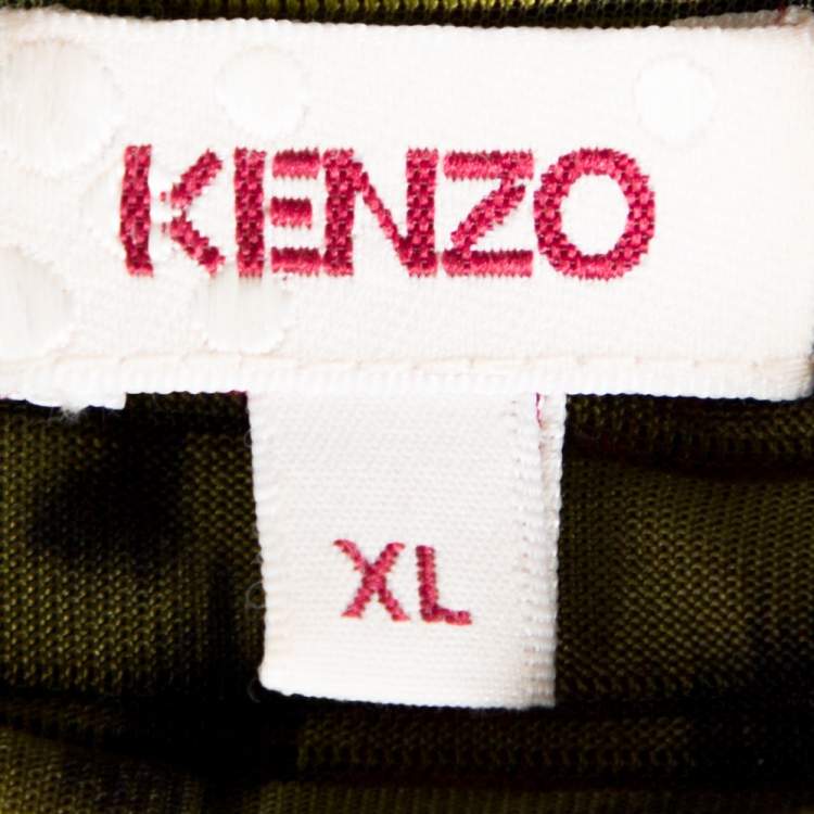 Pre Owned Kenzo Multicolor Printed Silk Asymmetric Draped Neck Top XL