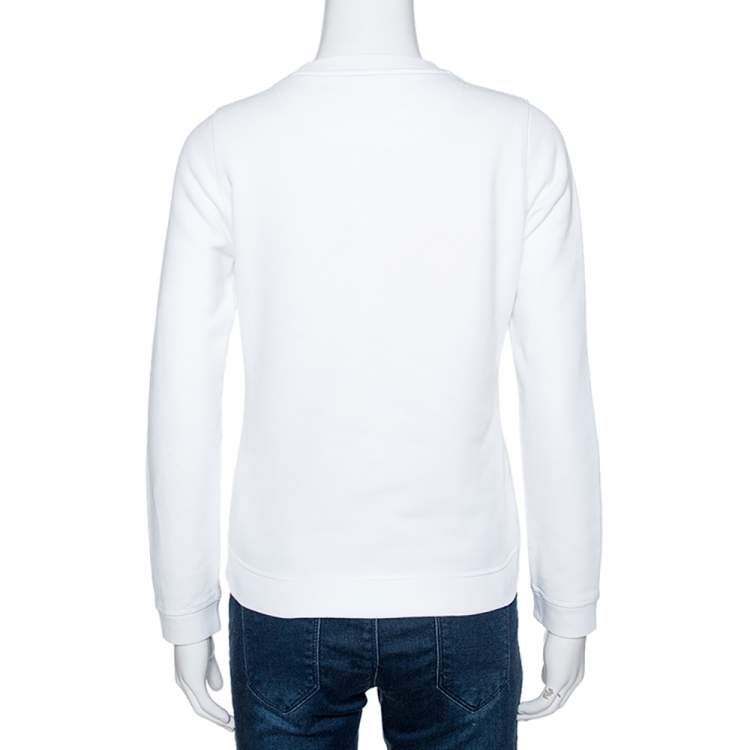 Pre Owned Kenzo White Logo Embroidered Cotton Long Sleeve Sweatshirt XS