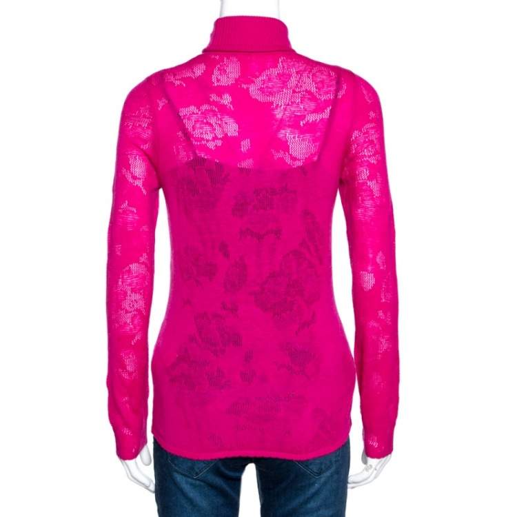 Pre Owned Kenzo Fuchsia Knit Turtleneck Long Sleeve Top M