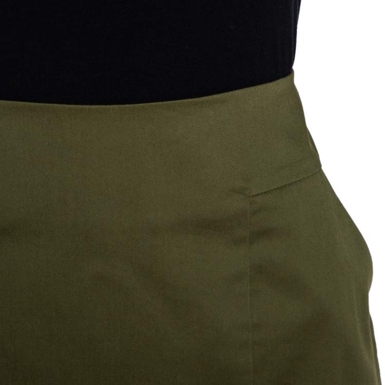Pre Owned Kenzo Olive Green Stretch Cotton Flared Maxi Skirt S