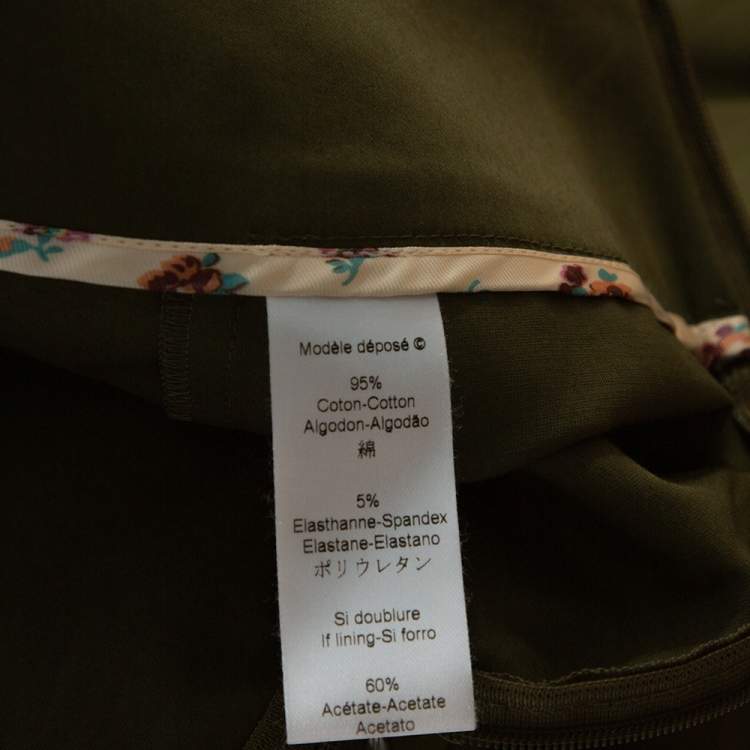 Pre Owned Kenzo Olive Green Stretch Cotton Flared Maxi Skirt S