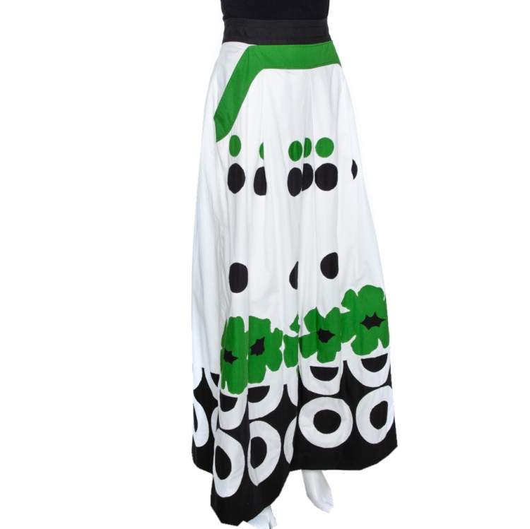 Pre Owned Kenzo Muticolor Polka Dot and Floral Applique Cotton Maxi Skirt M