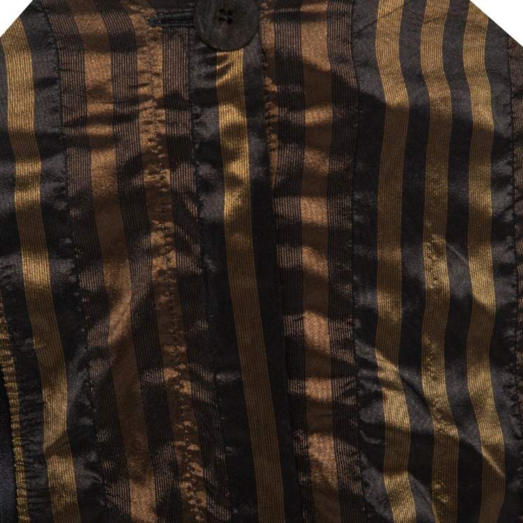 Pre Owned Kenzo Black & Gold Striped Taffeta Maxi Skirt L
