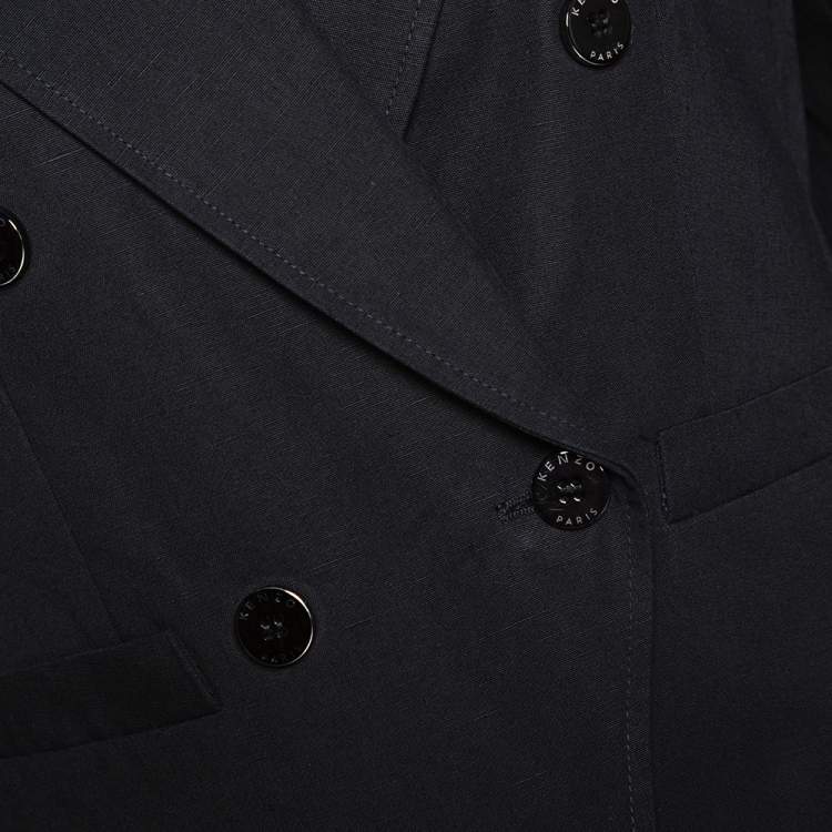 Pre Owned Kenzo Black Cotton Linen Double Breasted Crop Jacket M