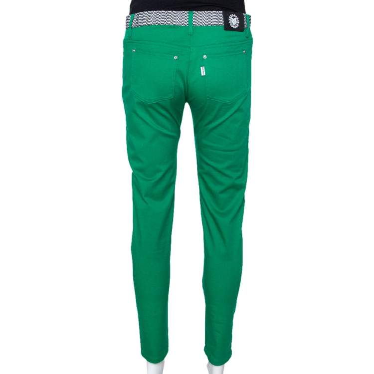 Pre Owned Kenzo Green Cotton Contrast Waist Band Trousers M
