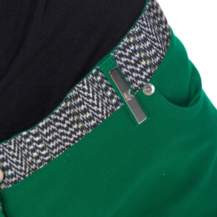 Pre Owned Kenzo Green Cotton Contrast Waist Band Trousers M