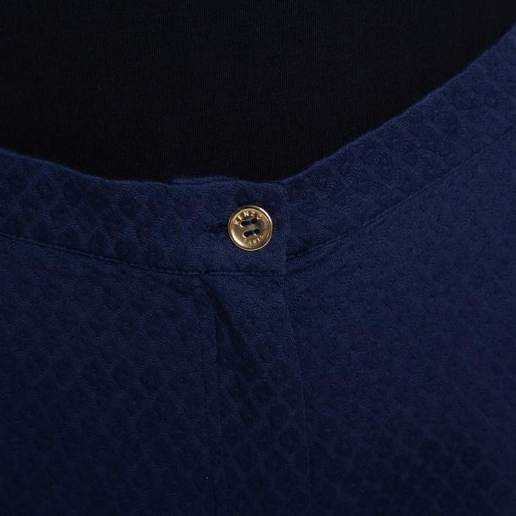 Pre Owned Kenzo Blue Diamond Patterned Cotton Straight Leg Trousers M