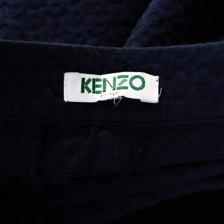 Pre Owned Kenzo Blue Diamond Patterned Cotton Straight Leg Trousers M