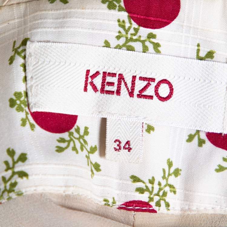 Pre Owned Kenzo Beige Polka Textured Floral Print Silk Draped Maxi Dress S