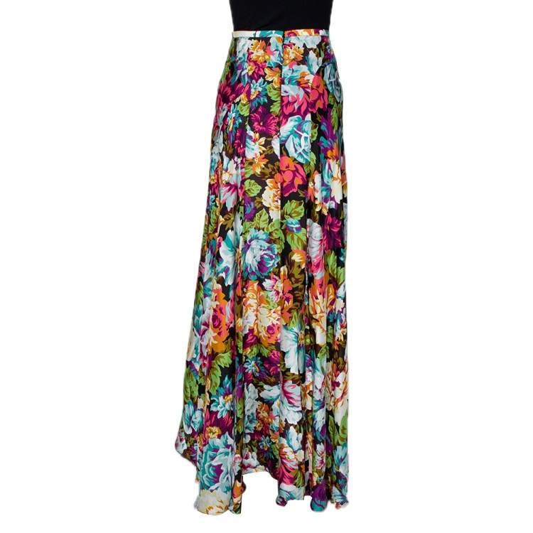 Pre Owned Kenzo Multicolor Floral Print Silk Maxi Skirt M