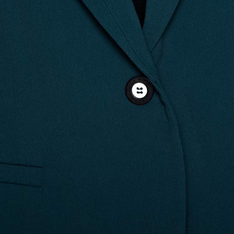 Pre Owned Kenzo Forest Green Crepe Gathered Detail Single Button Blazer M 
