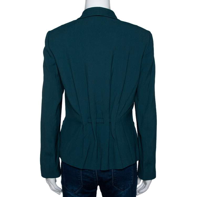 Pre Owned Kenzo Forest Green Crepe Gathered Detail Single Button Blazer M 