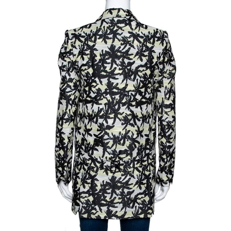Pre Owned Kenzo Black Palm Jacquard Cotton Double Breasted Jacket S