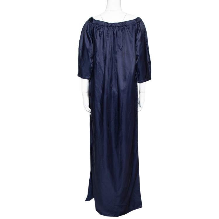 Pre Owned Kenzo Navy Blue Cotton Blend Maxi Dress S