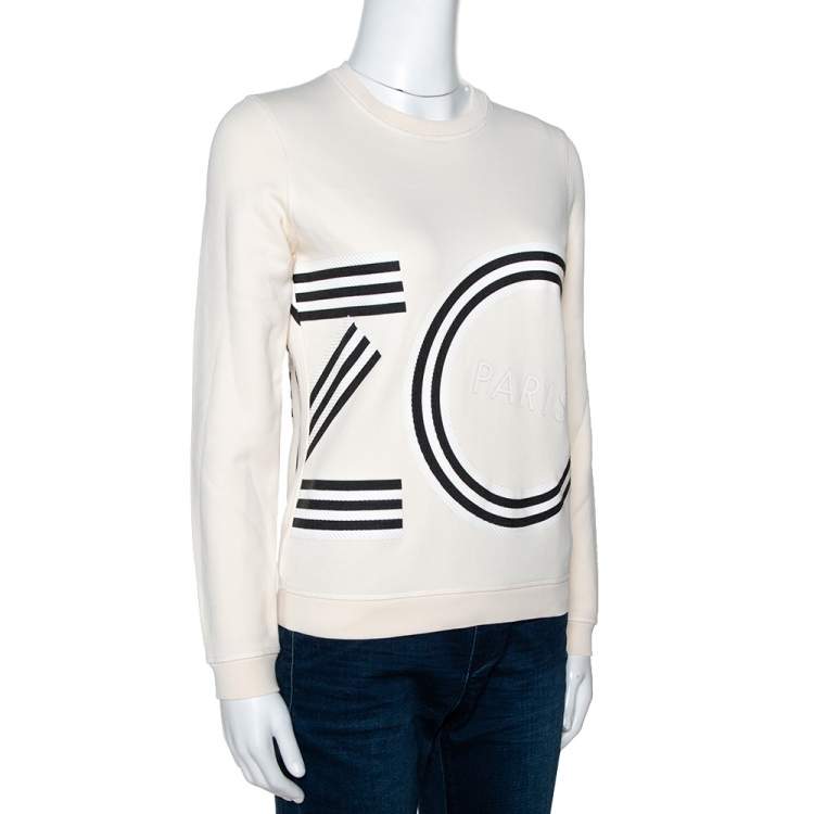 مملوكة مسبقًا Kenzo Cream Embossed Logo Print Cotton Sweatshirt S