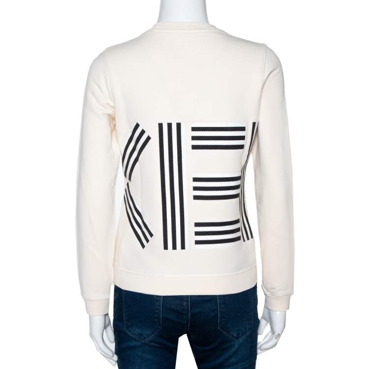 مملوكة مسبقًا Kenzo Cream Embossed Logo Print Cotton Sweatshirt S