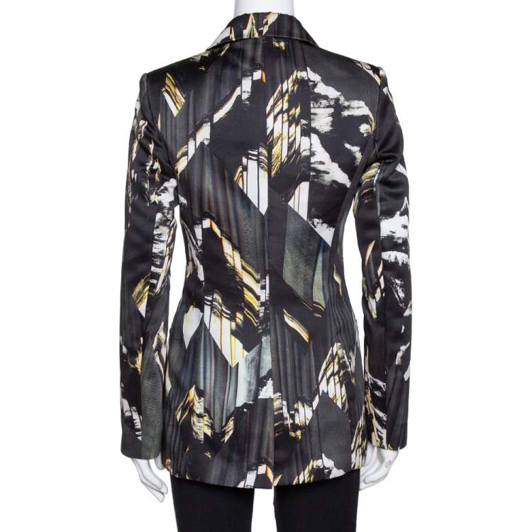 Pre Owned Kenzo Black Abstract Print Single Buttoned Blazer M