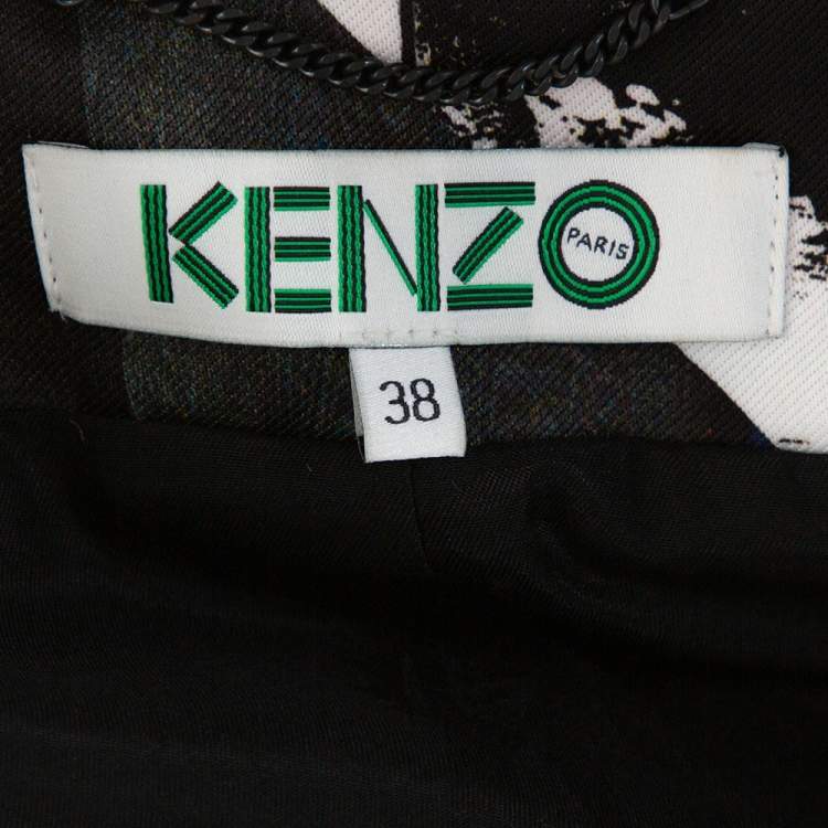 Pre Owned Kenzo Black Abstract Print Single Buttoned Blazer M