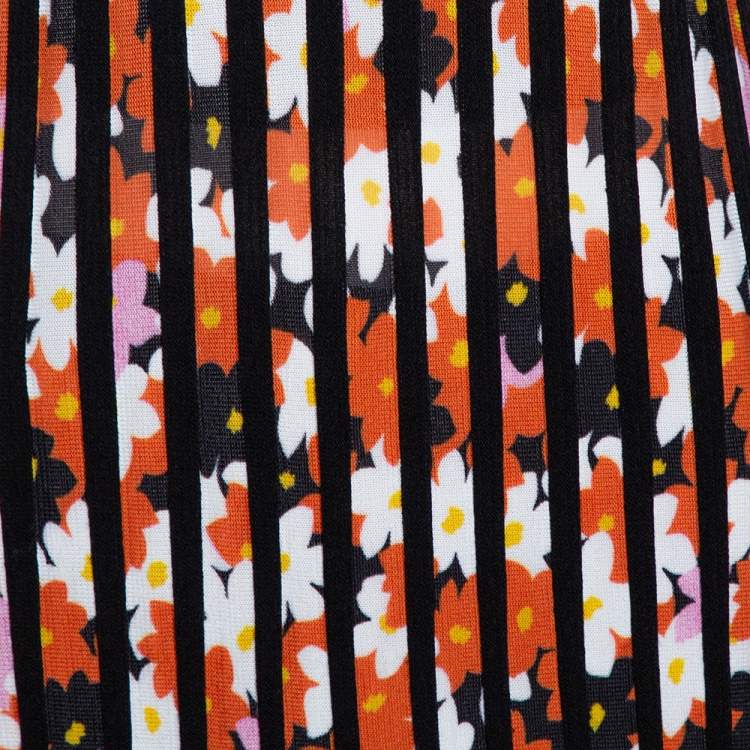 Pre Owned Kenzo Black Jackie Flowers Print Knit Pleated Long Sleeve Top XS
