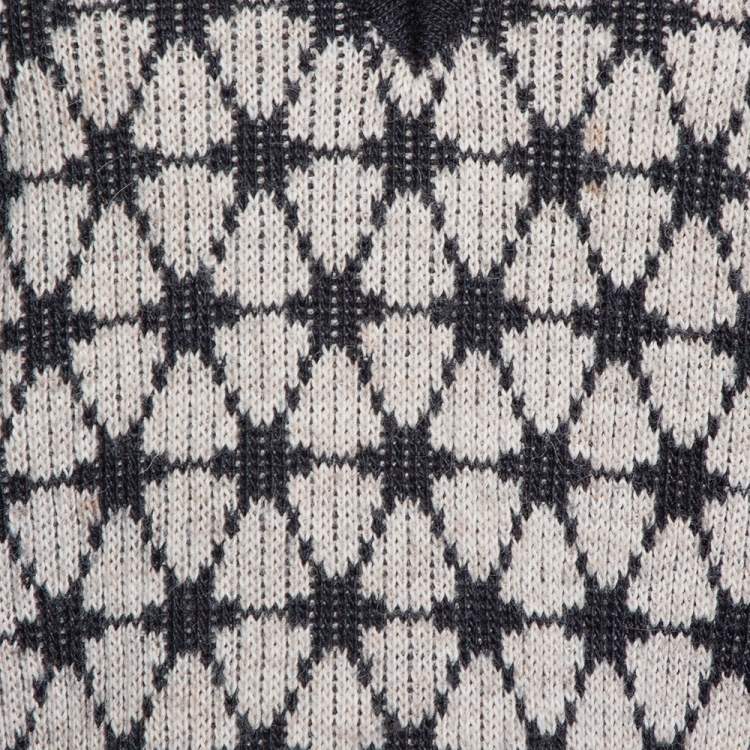 Pre Owned Kenzo Black Patterned Wool Knit Cropped Sleeveless Sweater L