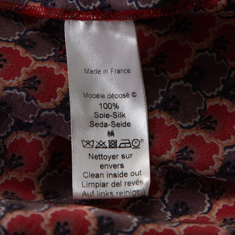 Pre Owned Kenzo Red Printed Silk Neck Tie Detail Long Sleeve Shirt L