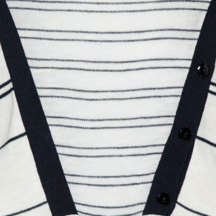 Pre Owned Kenzo Off White & Navy Striped Cotton Knit Sweater Dress L