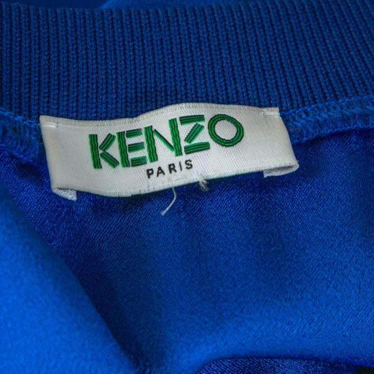 Pre Owned Kenzo Blue Crepe Embroidered Tiger Motif T-Shirt Dress L