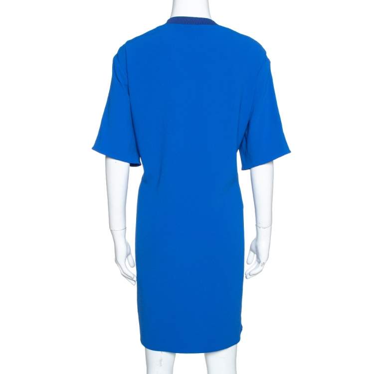Pre Owned Kenzo Blue Crepe Embroidered Tiger Motif T-Shirt Dress L