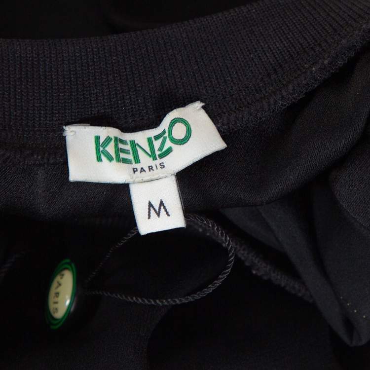 Pre Owned Kenzo Black Crepe Embroidered Tiger Motif T-Shirt Dress M