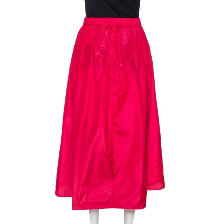 Pre Owned Kenzo Pink Tafetta Silk Blend Midi Skirt S