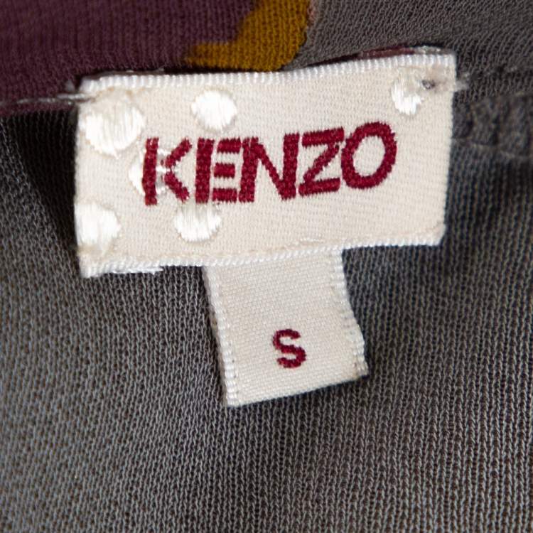 مملوكة مسبقًا Kenzo Grey & Burgundy Silk Polka Dot & Floral Print Belted Kimono S
