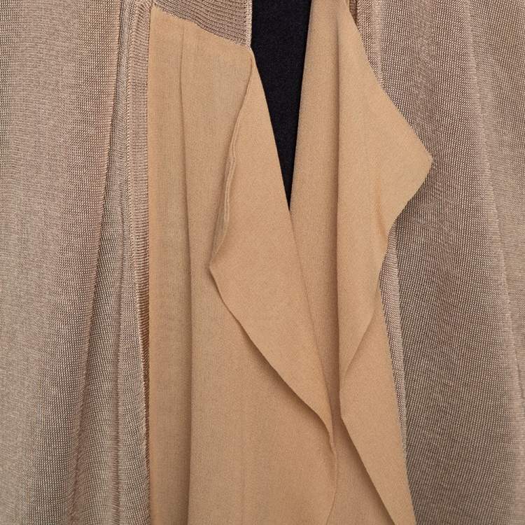 Pre Owned Kenzo Beige Lurex Knit & Chiffon Open Front Long Cardigan L 