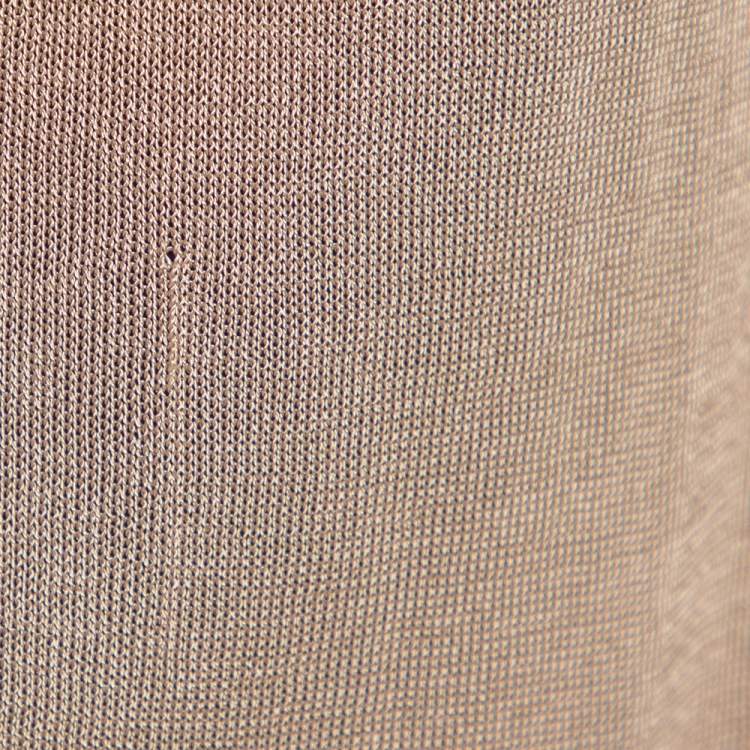 Pre Owned Kenzo Beige Lurex Knit & Chiffon Open Front Long Cardigan L 