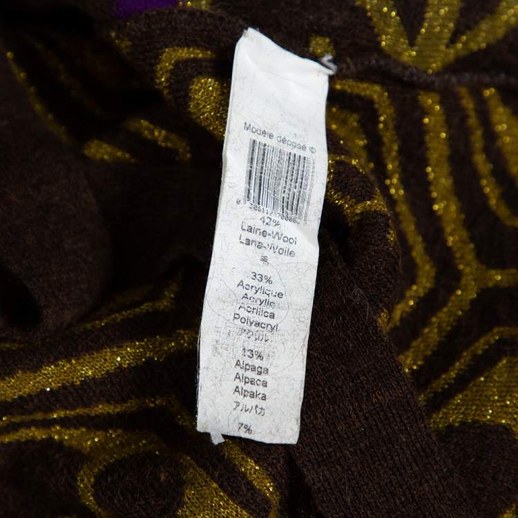 Pre Owned Kenzo Brown Lurex Jacquard Wool Knit Cardigan M