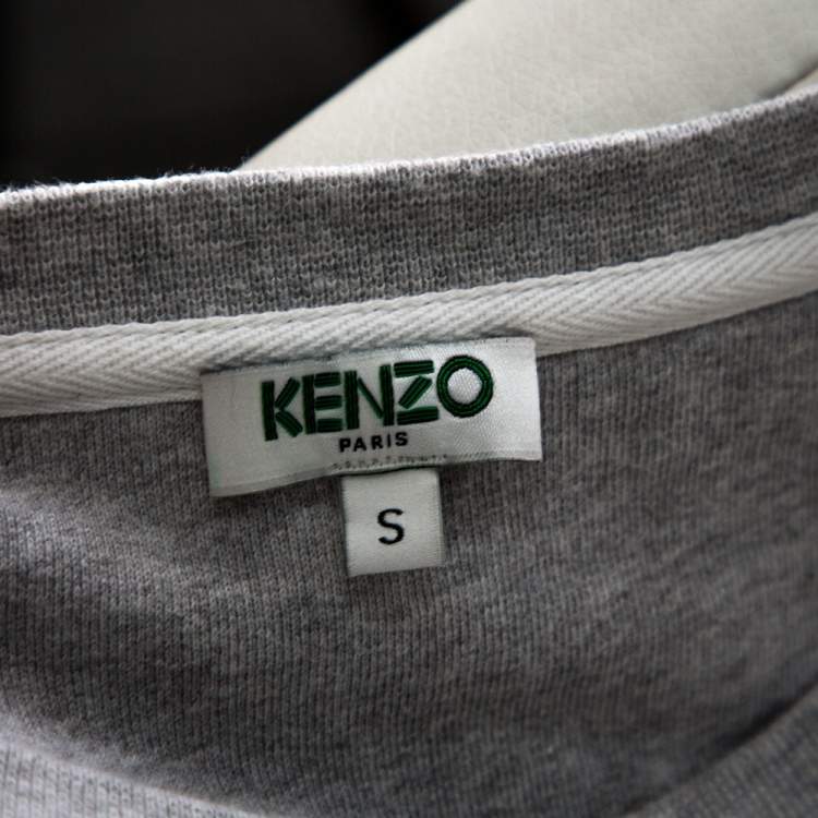 Pre Owned Kenzo Grey Tiger Embroidered Cotton Sweatshirt S