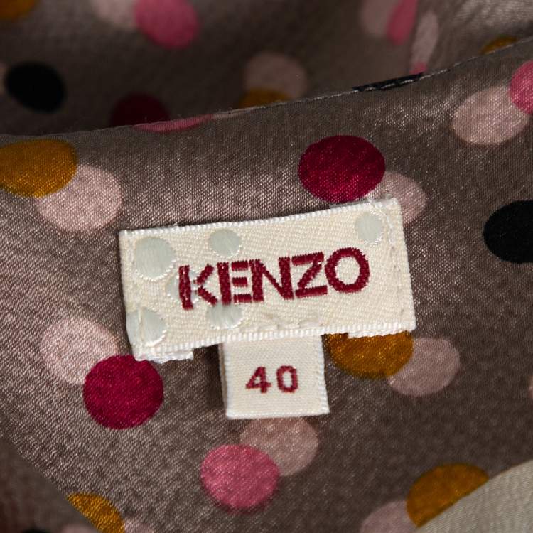 Pre Owned Kenzo Multicolor Abstract Polka Dot Print Silk Shift Dress M