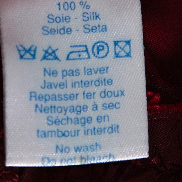 Pre Owned Kenzo Maroon Silk Ruffled Detail Long Sleeve Blouse M 