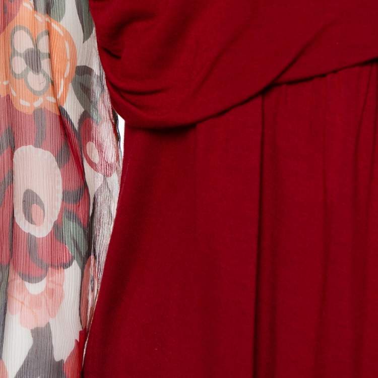 Pre Owned Kenzo Burgundy Cotton Blend Floral Print Long Sleeve Blouse L