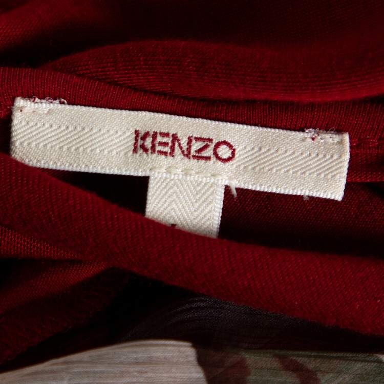 Pre Owned Kenzo Burgundy Cotton Blend Floral Print Long Sleeve Blouse L