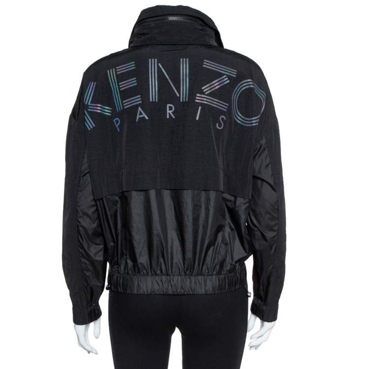Pre Owned Kenzo Black Nylon Metallic Logo Windbreaker Jacket S