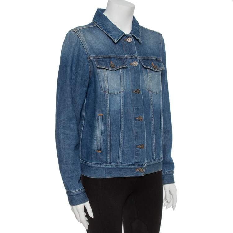 Pre Owned Kenzo Indigo Washed Denim Hyper Print Trucker Jacket M