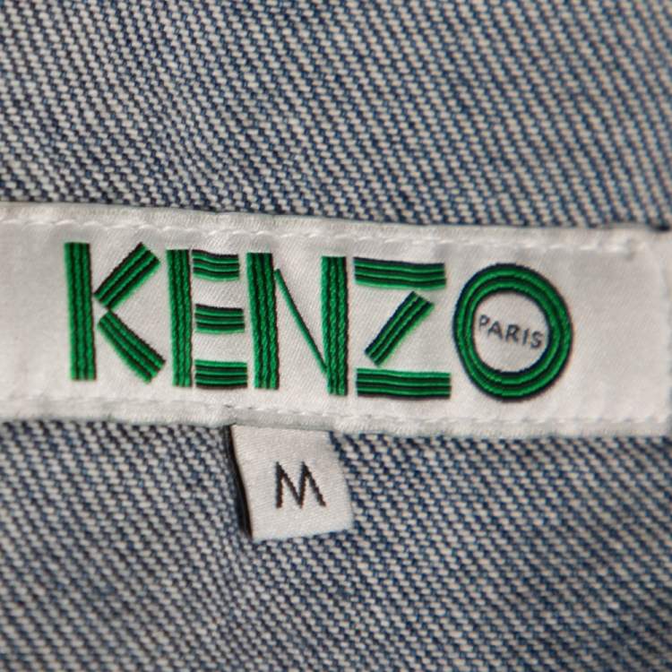 Pre Owned Kenzo Indigo Washed Denim Hyper Print Trucker Jacket M