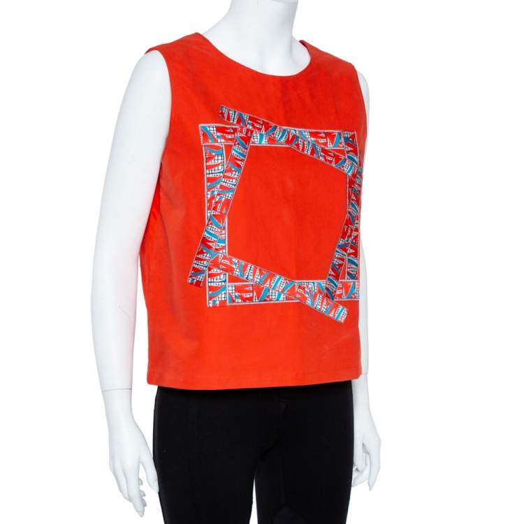 Pre Owned Kenzo Coral Red Cotton Sleeve Less Top M