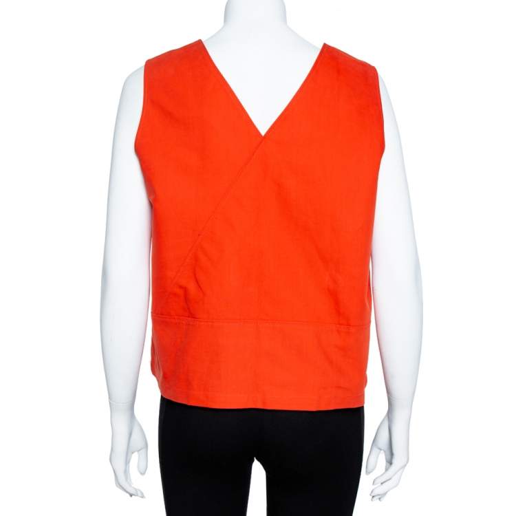 Pre Owned Kenzo Coral Red Cotton Sleeve Less Top M