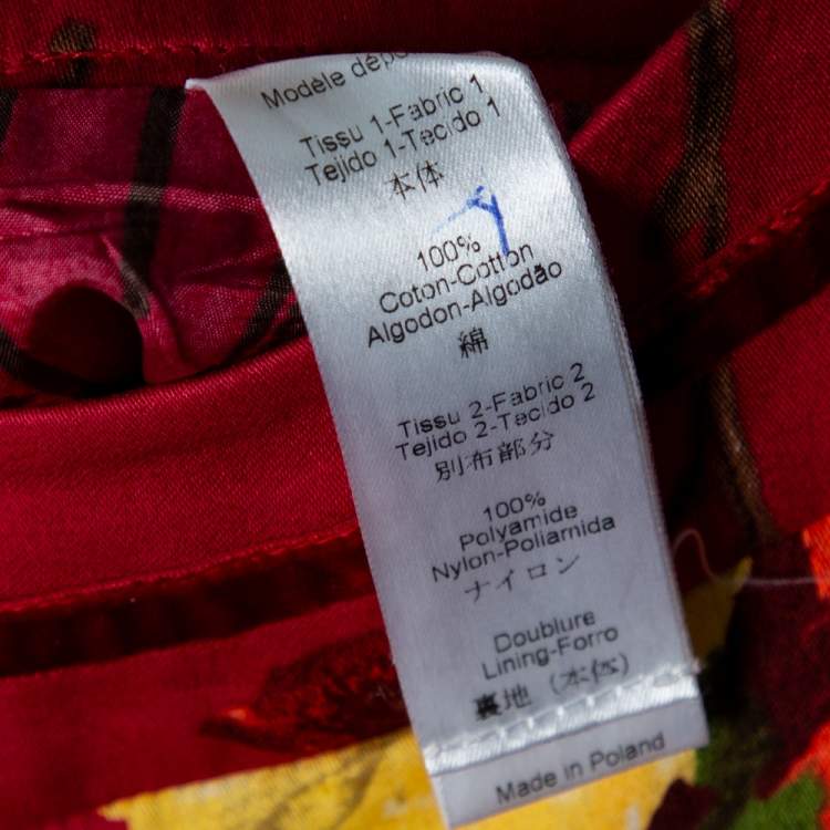 Pre Owned Kenzo Red Cotton Floral Print Pleated Maxi Skirt L