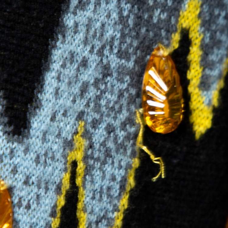 Pre Owned Kenzo Black Lightning Bolt Jacquard Wool Embellished Cardigan L