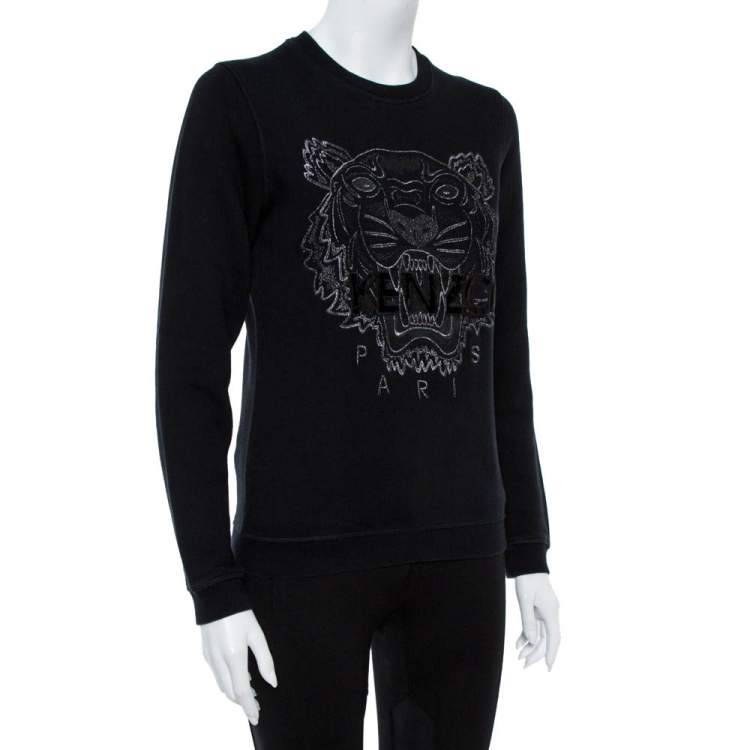 Pre Owned Kenzo Black Cotton Tiger Metallic Embroidered Sweatshirt S