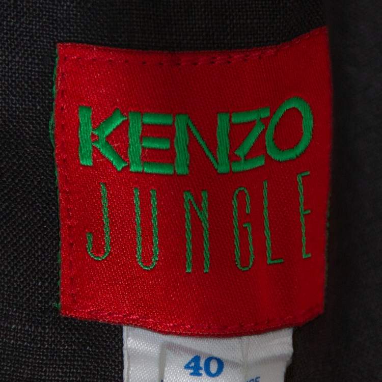 Pre Owned Kenzo Vintage Black Floral Embroidered Linen Button Front Jacket M