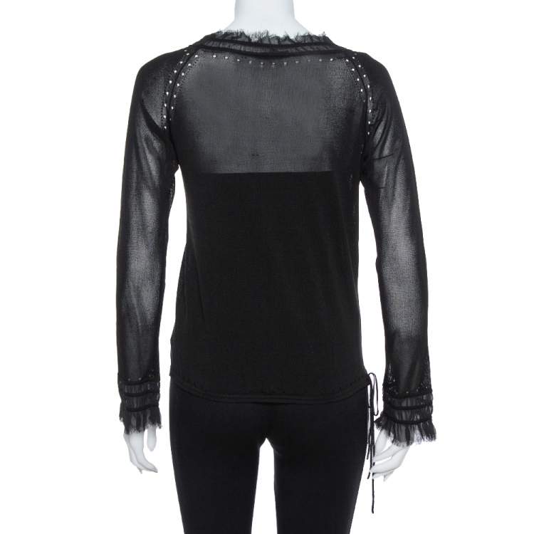 Pre Owned Kenzo Black Knit Waist Tie Detail Long Sleeve Top M